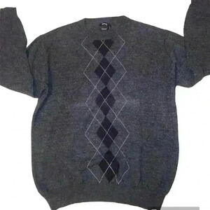 Ashworth 100% Merino Wool Gray Argyle Sweater size L. Pristine